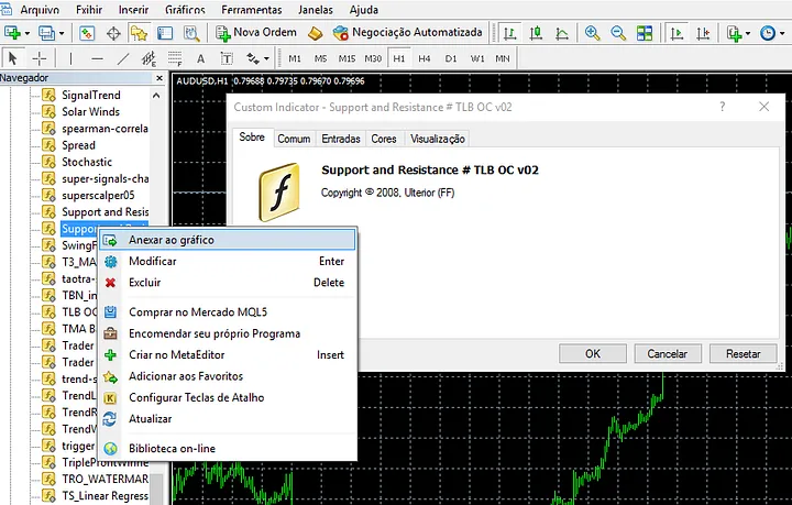 Para adicionar indicadores no MetaTrader 4, abra a plataforma e clique em "Inserir" no menu superior. Em seguida, selecione "Indicadores" e escolha o indicador desejado. Ajuste as configurações conforme necessário e clique em "OK" para aplicá-lo ao gráfico.